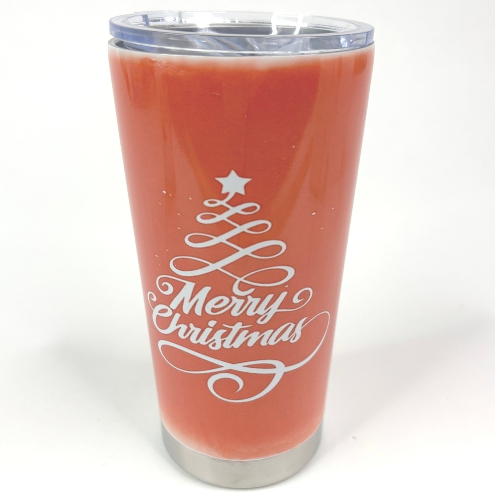 Merry Christmas Red Stainless Steel Insulated Tumbler Travel Mug with Lid 7in